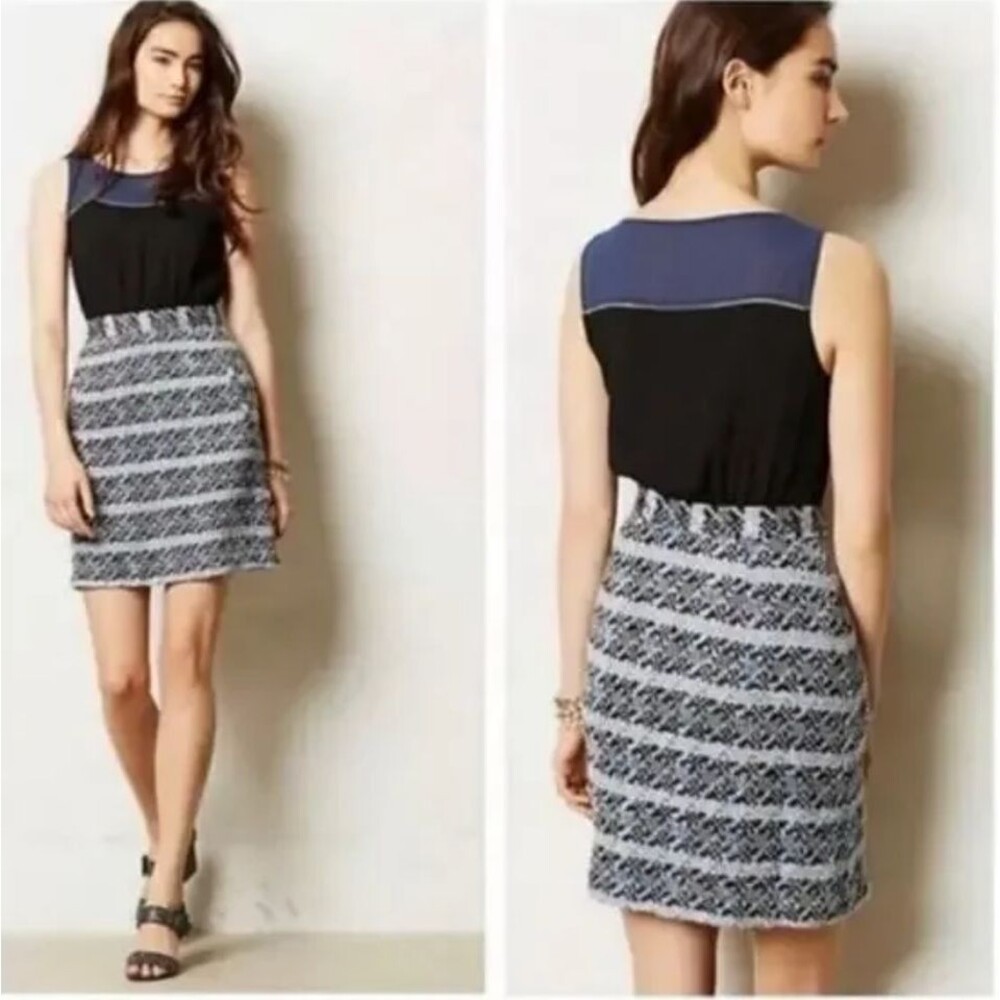 Antropologie Moulinette Soeurs Size 8 Blue Tweed Carrington Sheath Dress